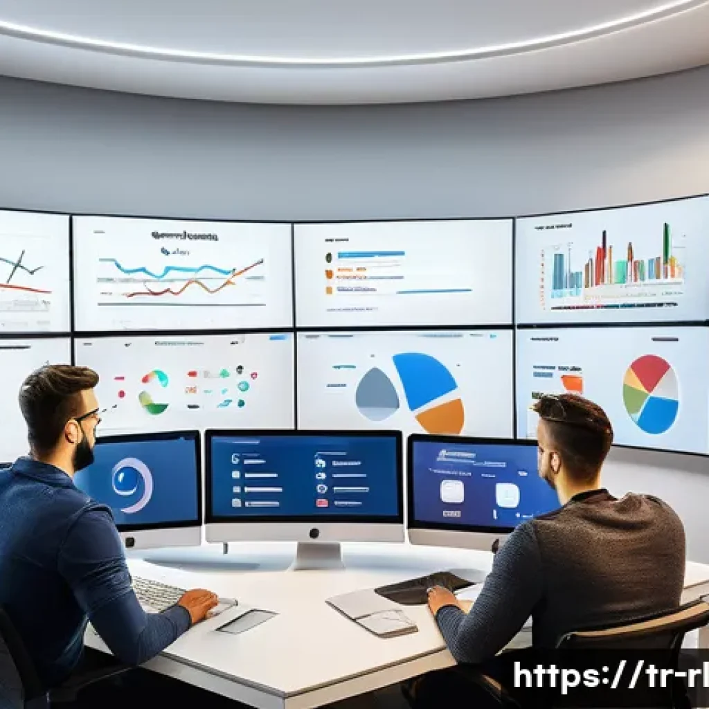 세일즈 퍼널에서의 유입 경로 분석 - A modern digital marketing office scene showing a diverse Turkish marketing team analyzing sales fun...