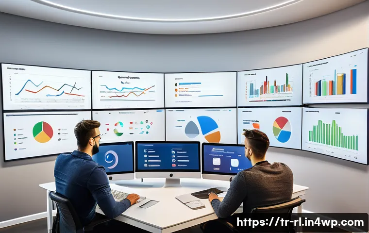 세일즈 퍼널에서의 유입 경로 분석 - A modern digital marketing office scene showing a diverse Turkish marketing team analyzing sales fun...