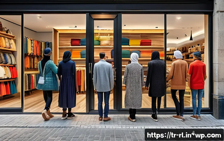세일즈 퍼널에서의 스토리텔링 기법 활용 - A warm and inviting Turkish boutique clothing store interior, featuring diverse customers happily tr...