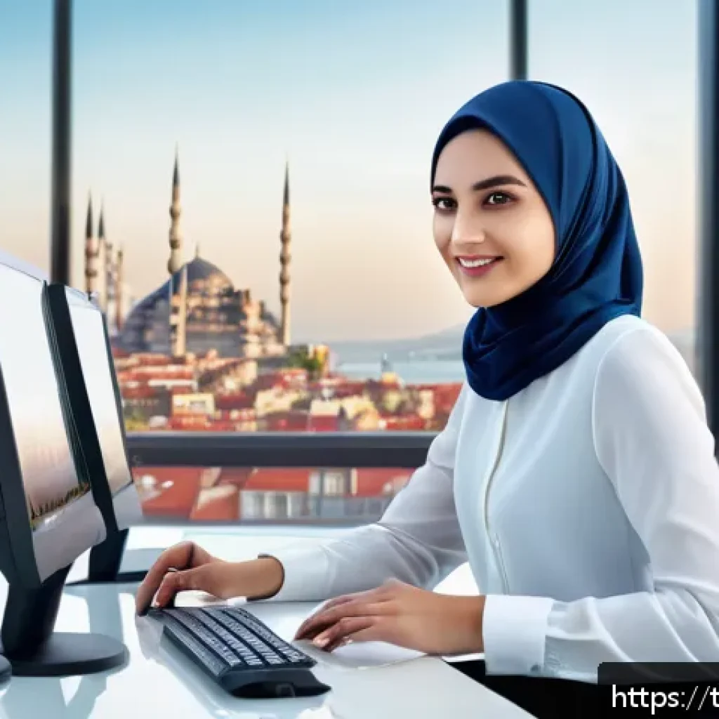 세일즈 퍼널에서의 고객 행동 분석 방법 - A modern Turkish e-commerce customer service scene showing a young professional woman wearing modest...