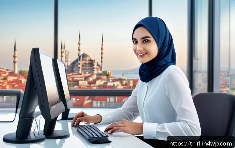 세일즈 퍼널에서의 고객 행동 분석 방법 - A modern Turkish e-commerce customer service scene showing a young professional woman wearing modest...
